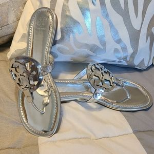 Metallic Silver Tory Burch Miller Sandals size 10